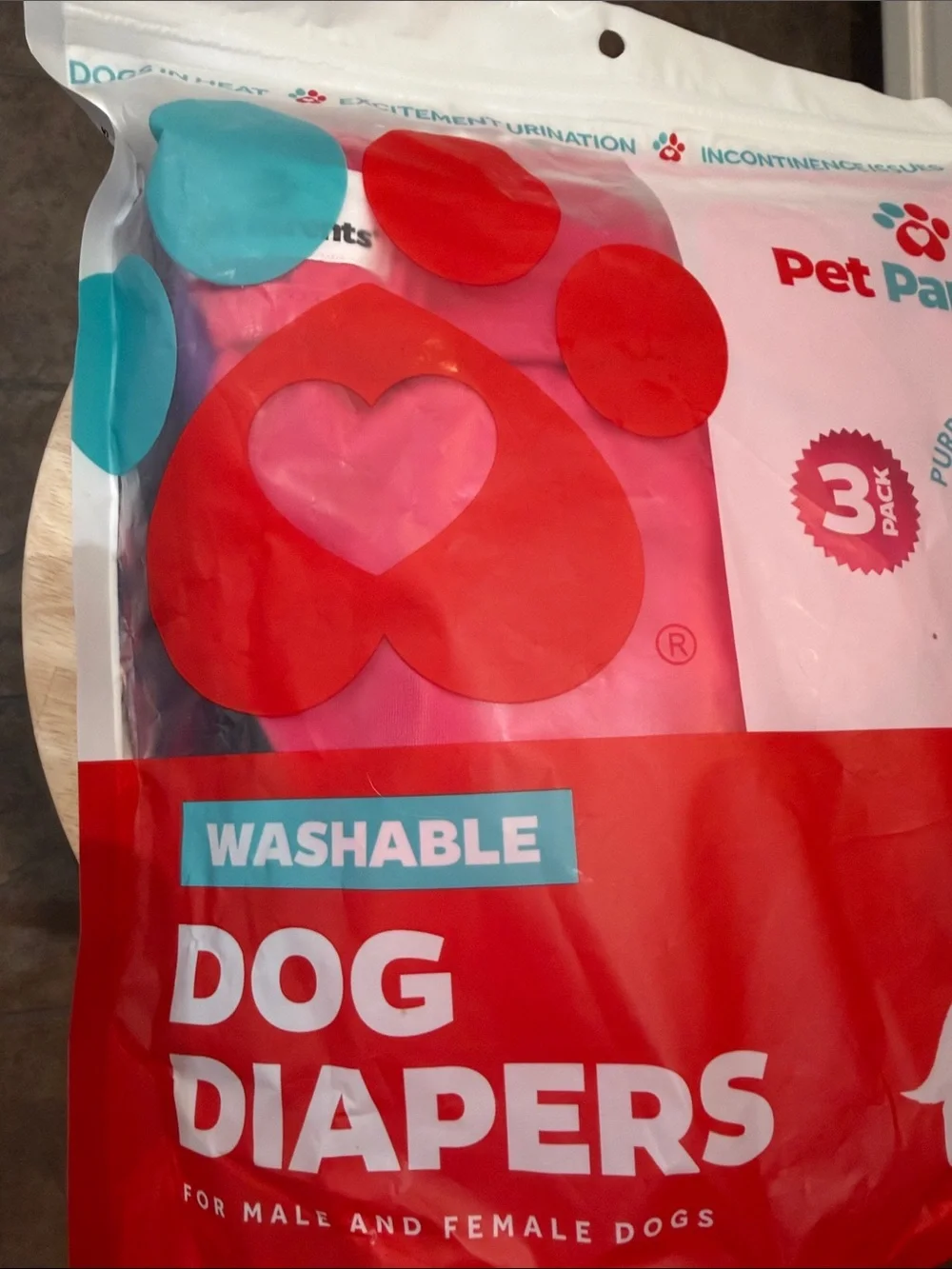 Washable Pink Dog Diapers - 3 Pack